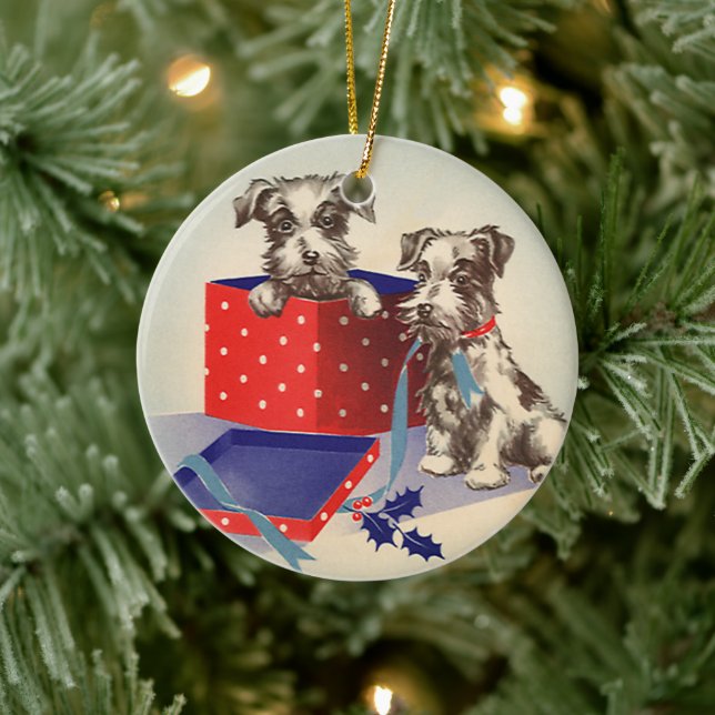 Niedliche Hunde, Weihnachtsgrüße im Jahrgang Keramik Ornament (Baum)