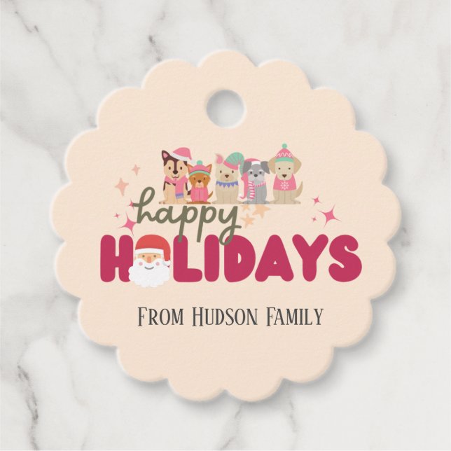 Niedliche Hundefamilie oder -betrieb Flat Holiday  Geschenkanhänger (Vorderseite)