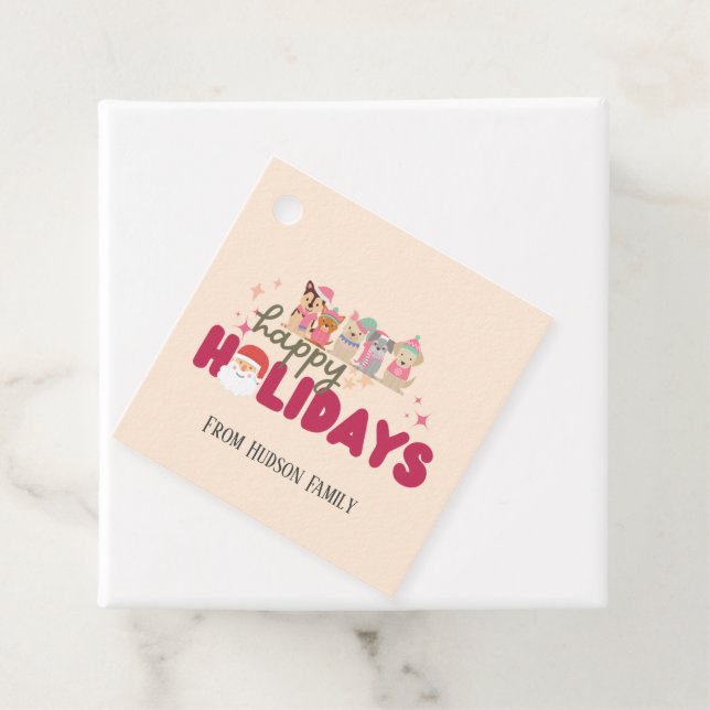 Niedliche Hundefamilie oder -betrieb Flat Holiday  Geschenkanhänger (Beispiel)