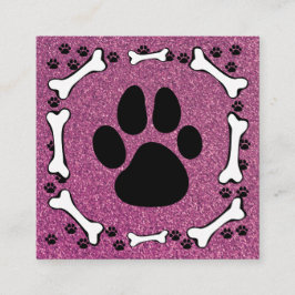 Niedliche Hundeknochen Rosa Glitzer Haustierservic Quadratische Visitenkarte