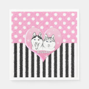 Niedliche Huskies rosa Muster Serviette