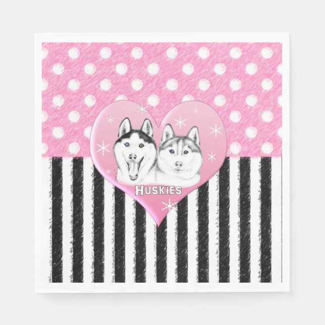 Niedliche Huskies rosa Muster Serviette (Vorderseite)