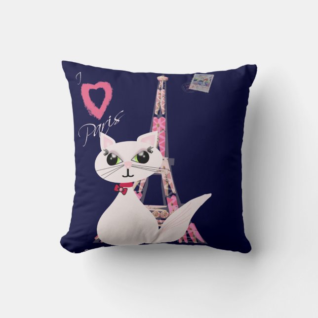 Niedliche i-Liebe-Paris-Katze Kissen (Vorderseite)