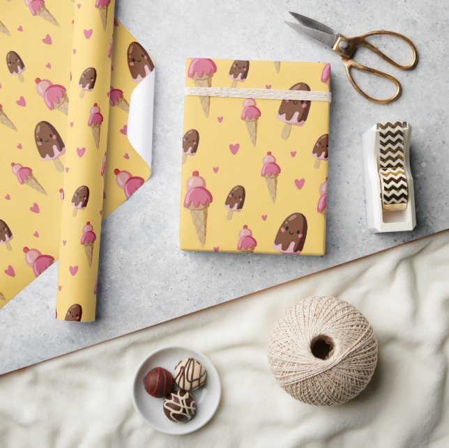 Niedliche Ice Creme Desserts Geschenkpapier (Kunsthandwerk)