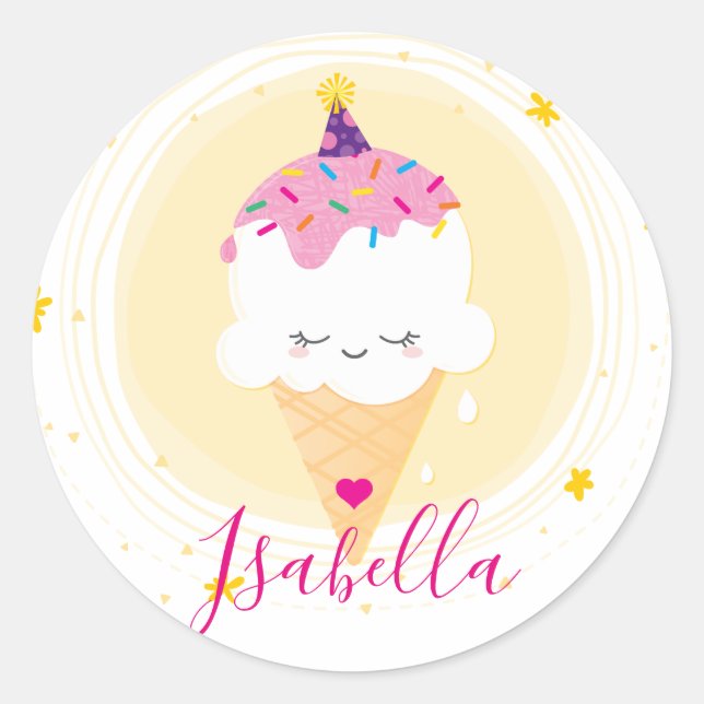 NIEDLICHE ICECREAM CONE kawaii Illustrationssprink Runder Aufkleber (Vorderseite)
