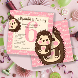 Niedliche Igel Girl's Pink Geburtstagseinladung Einladung