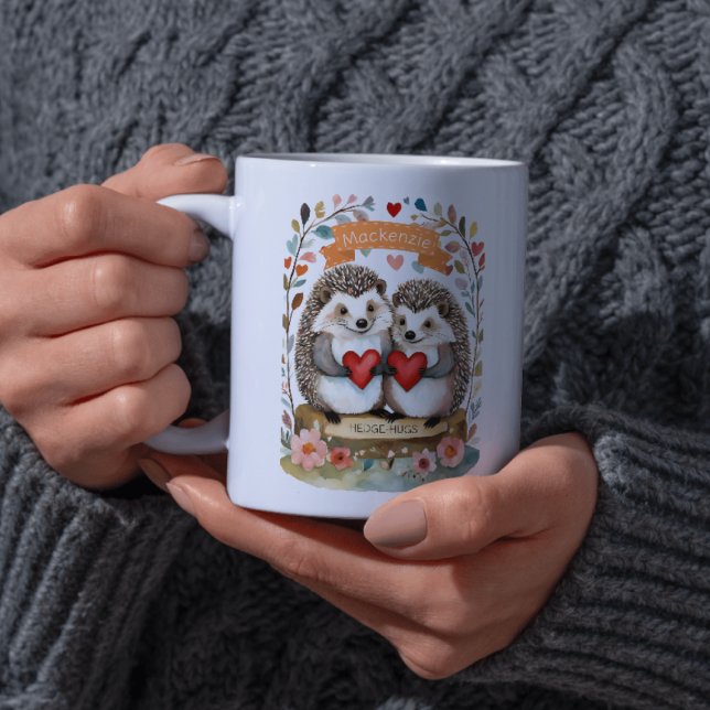 Niedliche Igel Hedgehugs personalisiert Valentines Kaffeetasse (Cute Hedgehogs Hedgehugs personalized Valentines Coffee Mug by Ricaso Add your own name )