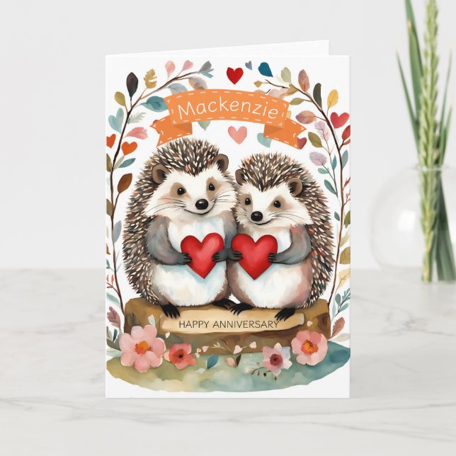 Niedliche Igel Hedgehugugs Personalisiertes Jubilä Karte (Vorderseite)