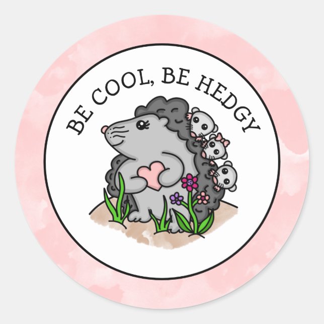 Niedliche Igel Mama und ihre Babys und Pun Runder Aufkleber (Vorderseite)
