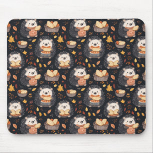 Niedliche Igel mit Brot und Herbstblättern Mousepad