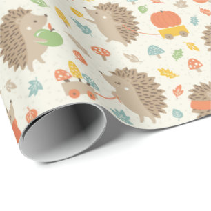 Niedliche Igel mit kleinen Blätter Creme Geschenkpapier