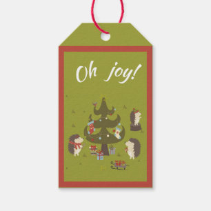 Niedliche Igel mit Weihnachtsbaum und Schlittenkid Geschenkanhänger