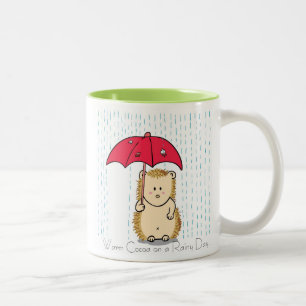 Niedliche Igel mit zerrissenem Regenschirm Tasse. Zweifarbige Tasse