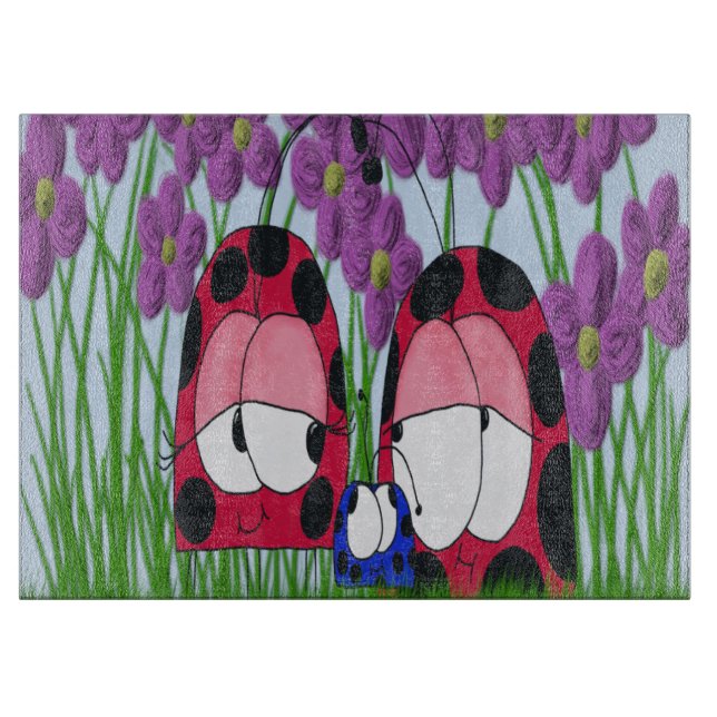 Niedliche Illustration der Familie Ladybug Schneidebrett (Vorderseite)