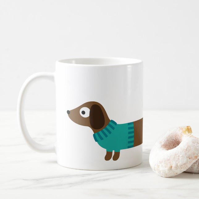 Niedliche Illustration der langen Dackel Kaffeetasse (Mit Donut)