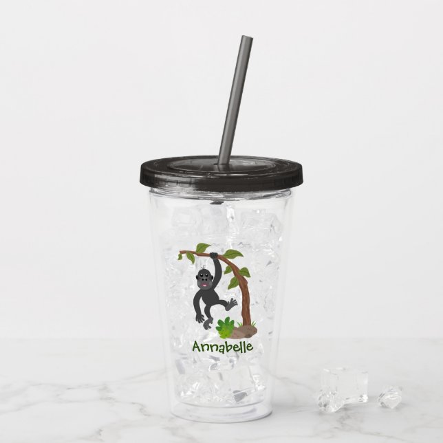 Niedliche Illustration des Baby Gorilla Cartoon Acryltrinkbecher (Rückseite Ice)