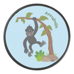 Niedliche Illustration des Baby Gorilla Cartoon Eishockey Puck