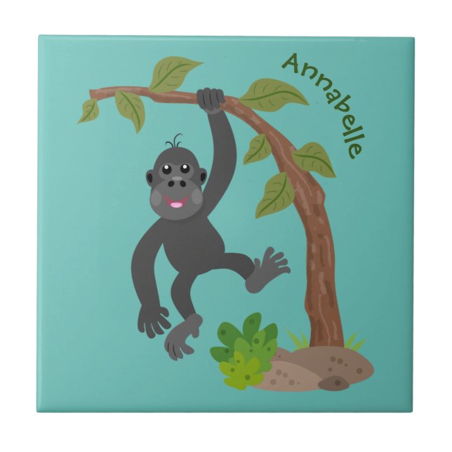 Niedliche Illustration des Baby Gorilla Cartoon Fliese (Vorderseite)