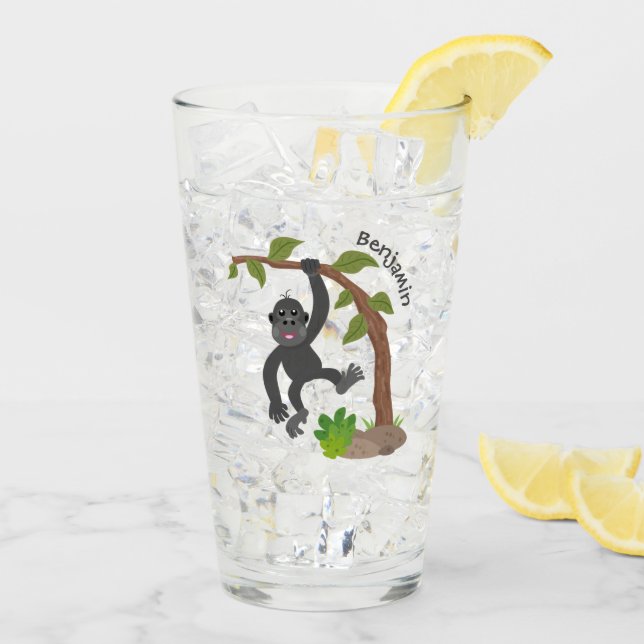 Niedliche Illustration des Baby Gorilla Cartoon Glas (Rückseite Ice)