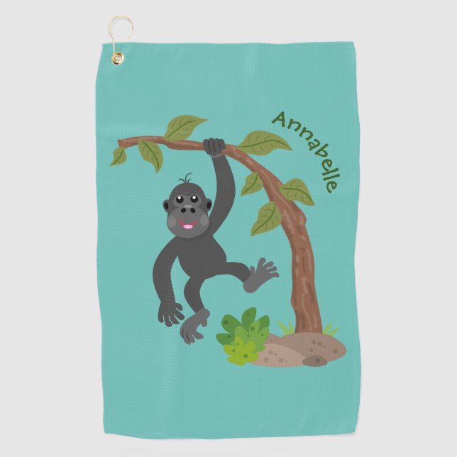 Niedliche Illustration des Baby Gorilla Cartoon Golfhandtuch (Vorderseite)