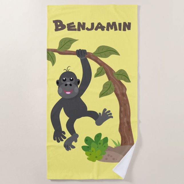 Niedliche Illustration des Baby Gorilla Cartoon Strandtuch (Vorderseite)