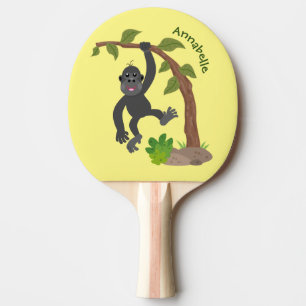 Niedliche Illustration des Baby Gorilla Cartoon Tischtennis Schläger
