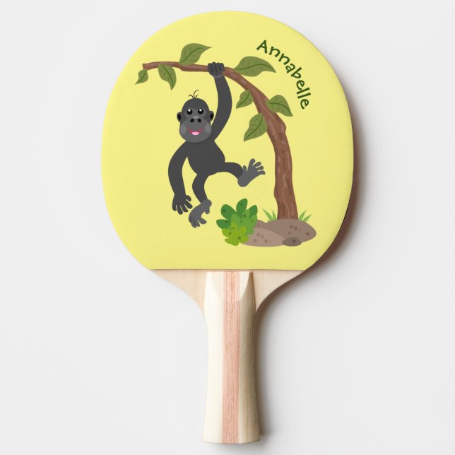 Niedliche Illustration des Baby Gorilla Cartoon Tischtennis Schläger (Vorderseite)