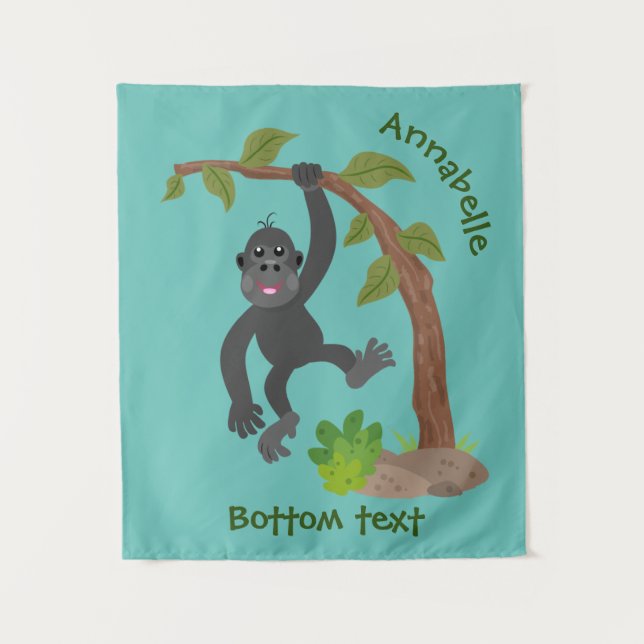 Niedliche Illustration des Baby Gorilla Cartoon Wandteppich (Vorderseite)