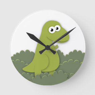 Niedliche Illustration Dino Trex Runde Wanduhr