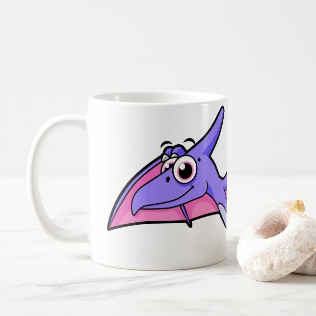 Niedliche Illustration eines fliegenden Pterodakty Kaffeetasse (Mit Donut)