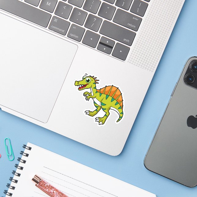 Niedliche Illustration eines lächelnden Spinosauri Aufkleber (Laptop mit iPhone)