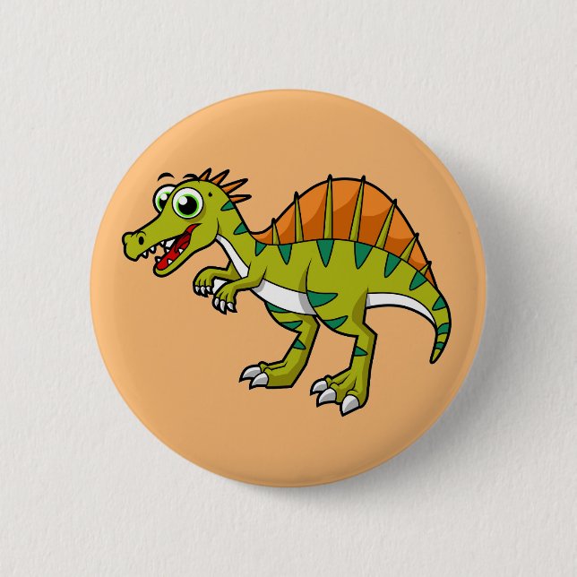 Niedliche Illustration eines lächelnden Spinosauri Button (Vorderseite)