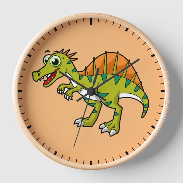 Niedliche Illustration eines lächelnden Spinosauri Uhr (Vorderseite)