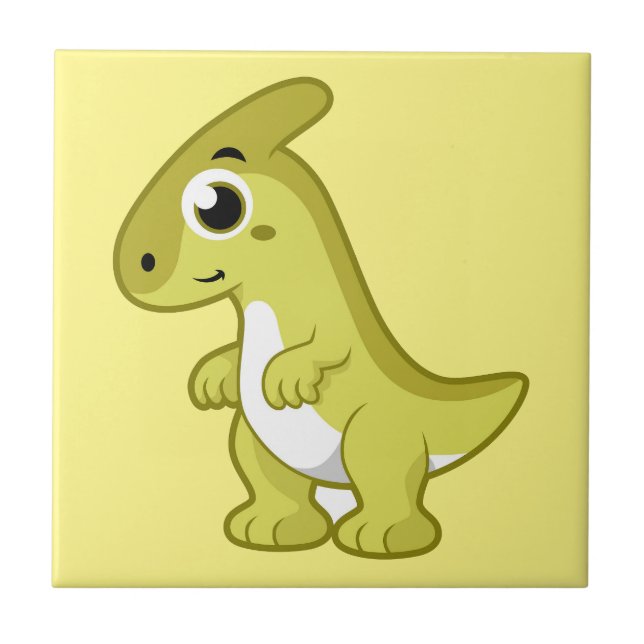 Niedliche Illustration eines Parasaurolophus Dinos Fliese (Vorderseite)