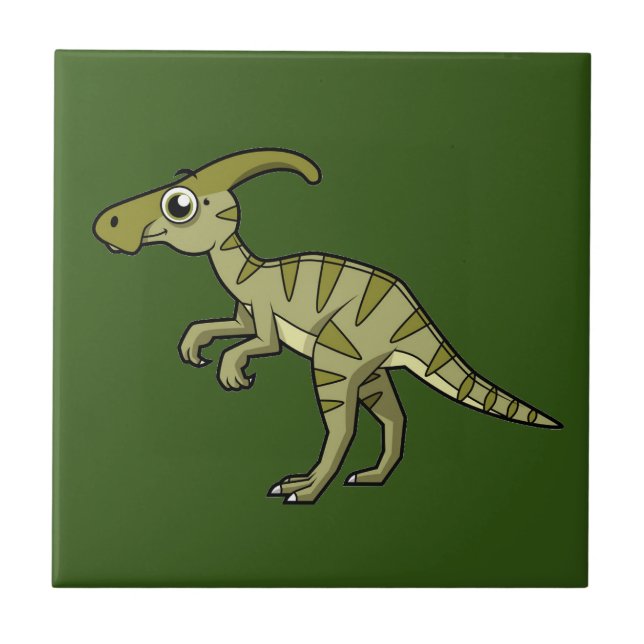 Niedliche Illustration eines Parasaurolophus Dinos Fliese (Vorderseite)