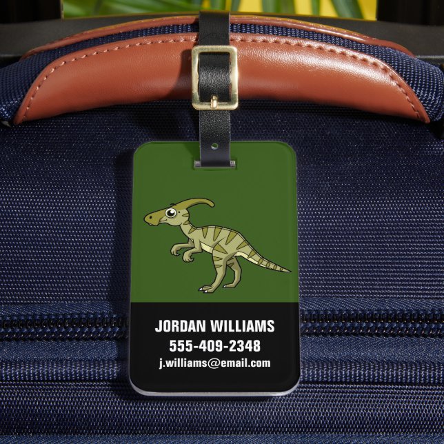 Niedliche Illustration eines Parasaurolophus Dinos Gepäckanhänger (Vorderseite Insitu 2)