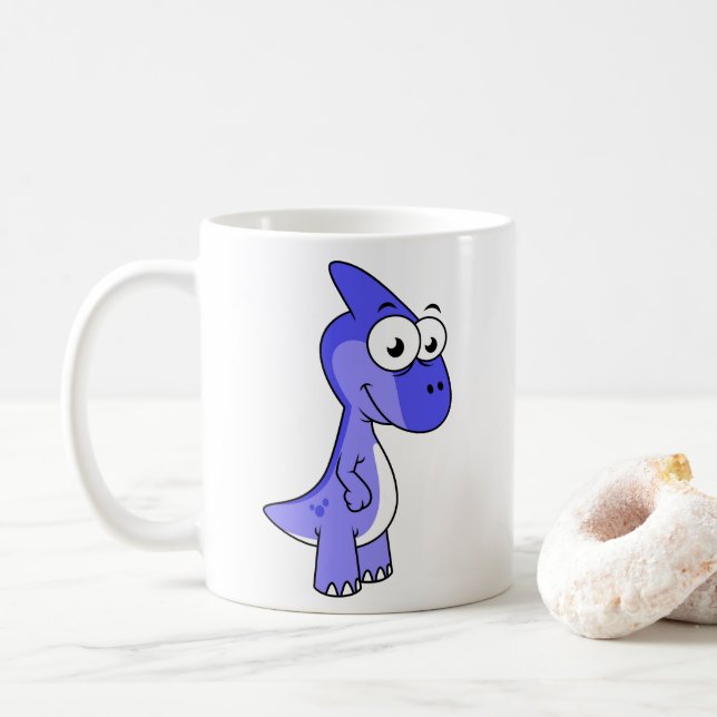 Niedliche Illustration eines Parasaurolophus Dinos Kaffeetasse (Mit Donut)