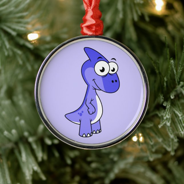 Niedliche Illustration eines Parasaurolophus Dinos Ornament Aus Metall (Baum)