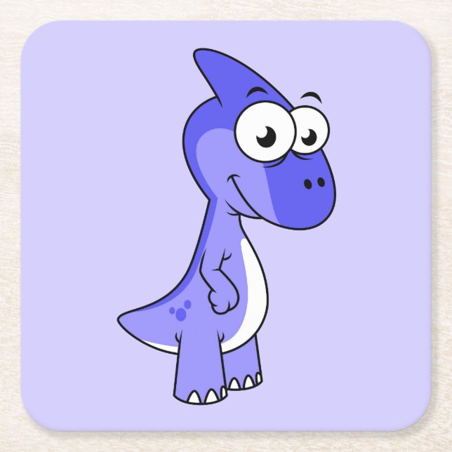 Niedliche Illustration eines Parasaurolophus Dinos Rechteckiger Pappuntersetzer (Vorderseite)