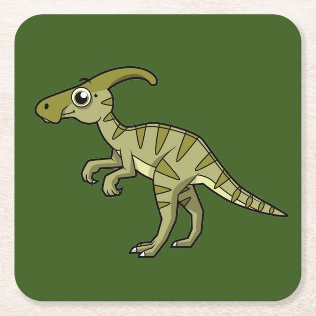 Niedliche Illustration eines Parasaurolophus Dinos Rechteckiger Pappuntersetzer (Vorderseite)