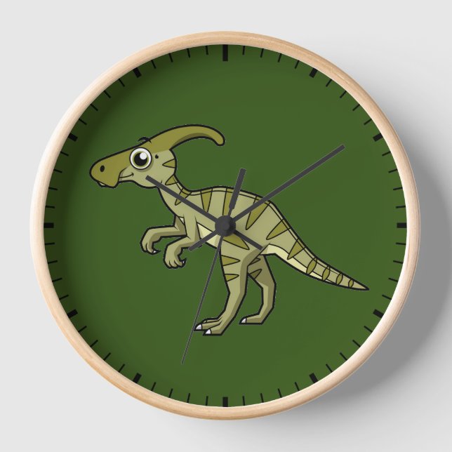 Niedliche Illustration eines Parasaurolophus Dinos Uhr (Vorderseite)