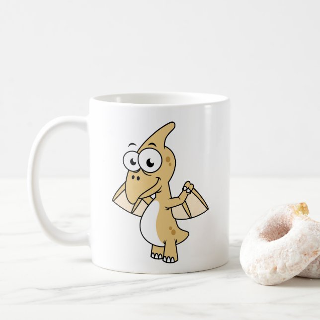 Niedliche Illustration eines Pterodaktyls. 2 Kaffeetasse (Mit Donut)