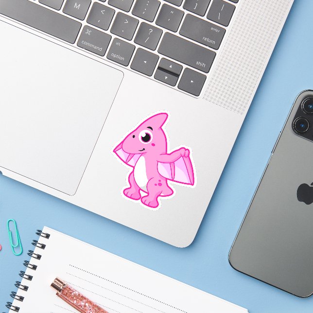Niedliche Illustration eines Pterodaktyls. Aufkleber (Laptop mit iPhone)