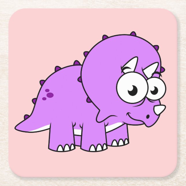 Niedliche Illustration eines Triceratops. Rechteckiger Pappuntersetzer (Vorderseite)