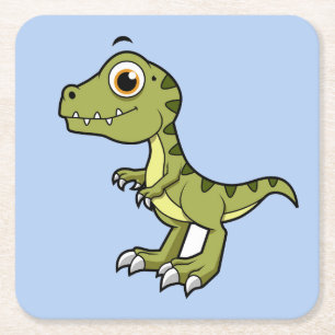 Niedliche Illustration eines Tyrannosaurus Rex. Rechteckiger Pappuntersetzer