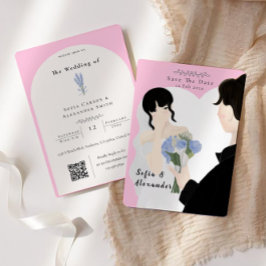 Niedliche Illustration mit QR Code UAWG Wedding Einladung
