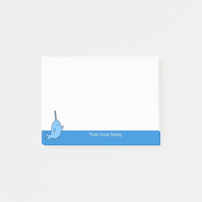 Niedliche Illustration Narwhal Cartoon Ocean Anima Post-it Klebezettel (Vorderseite)