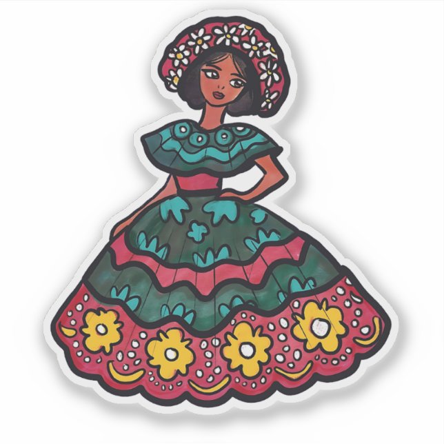 Niedliche Illustration traditioneller mexikanische Aufkleber (Vorderseite)
