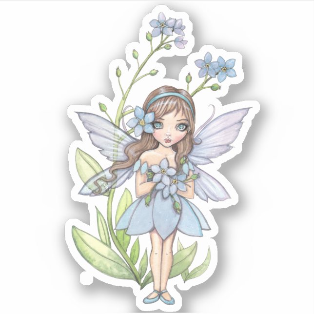 Niedliche Illustration "Vergessen-nicht-Fairy" Aufkleber (Vorderseite)