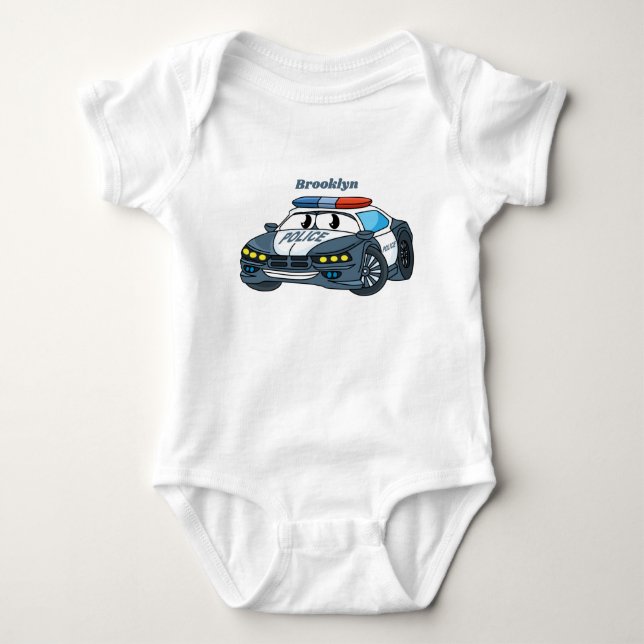 Niedliche Illustration zum Cartoon von Polizeiwage Baby Strampler (Vorderseite)